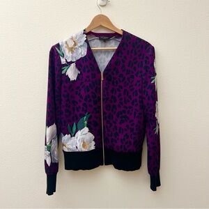 Ted Baker Purple Floral Leopard Print Bomber | Size S/M